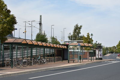 View of street and buildings against sky