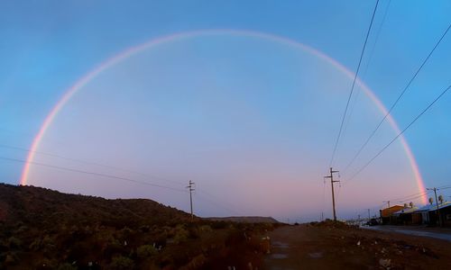 Scenic view of rainbow against sky during sunset