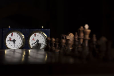 Close-up of clock against black background