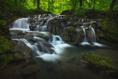 Landscape of the wild natural park of cheile nerei with its lakes, waterfalls and water streams