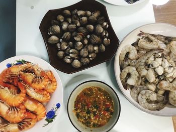 High angle view of meal served on table