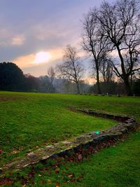 Scenic view of field against sky during sunset