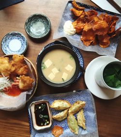 High angle view of food on table