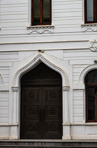 Low angle view of closed door of building