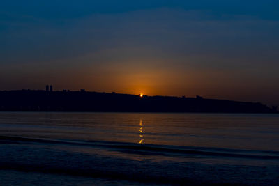 Scenic view of sea against sky at sunset