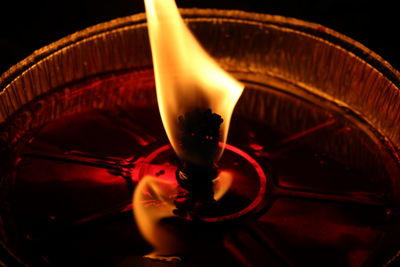Close-up of lit tea light candle