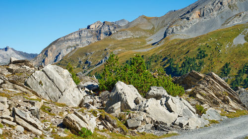 Scenic view of mountains against clear sky