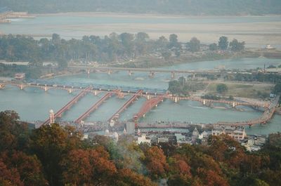 High angle view of river amidst trees in forest