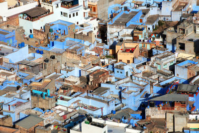 High angle view of buildings on sunny day in city