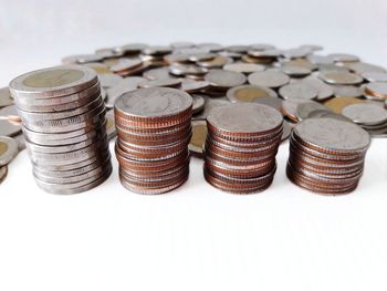 Close-up of coins on table