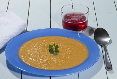 High angle view of breakfast in bowl on table