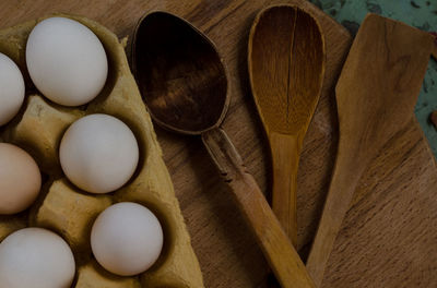 High angle view of eggs on table