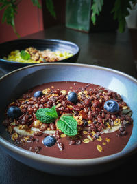 High angle view of breakfast served on table