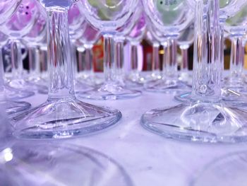 Close-up of empty glasses on table