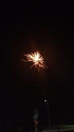 Low angle view of firework display at night