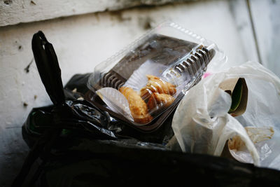 High angle view of food in garbage