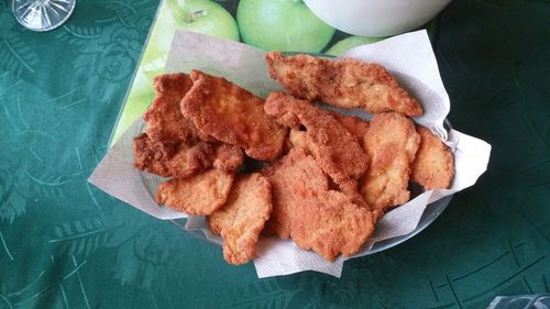 High angle view of fried food in bowl