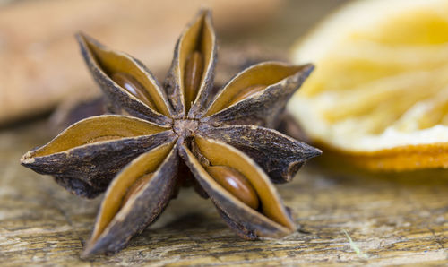 Close-up of star anise on table