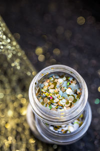 Close-up of golden glitter