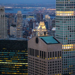 Modern buildings in city at dusk