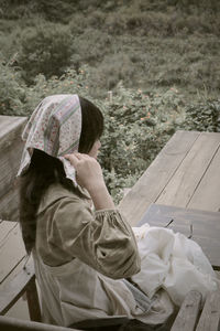 Side view of boy looking away