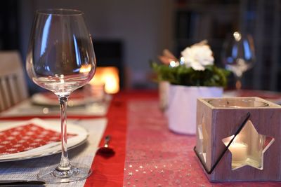 Glass of wine on table in restaurant