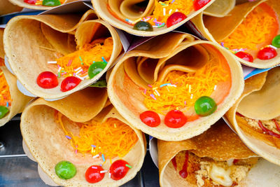 High angle view of various fruits in bowl