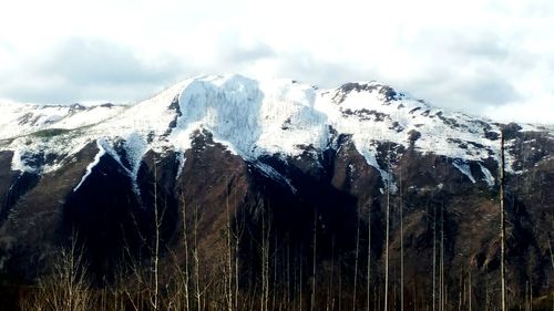 Low angle view of snowcapped mountain against sky