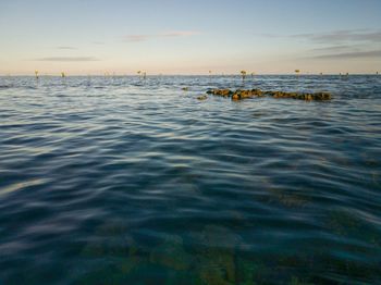 Swimming pool in sea against sky