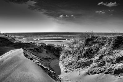 Scenic view of beach against sky