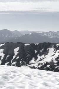 Scenic view of snow covered mountains against sky