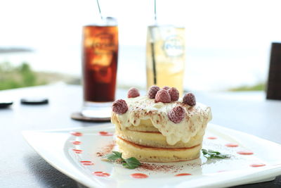 Close-up of dessert in plate on table