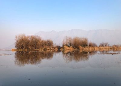 Scenic view of lake against clear sky