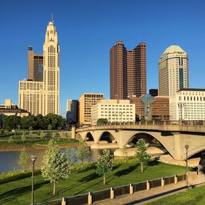 View of skyscrapers in city