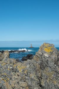 Scenic view of sea against clear blue sky