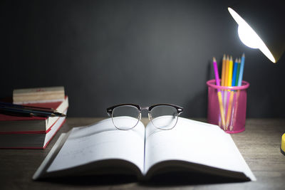 Close-up of open book on table