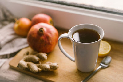 Close-up of breakfast on table