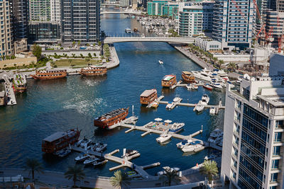 Dubai, uae, november 2019 yachts on the marina dubai channel 