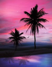 Silhouette palm tree against sea during sunset