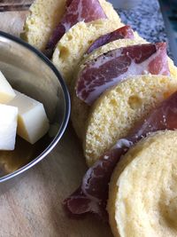 Close-up of bread in plate on table