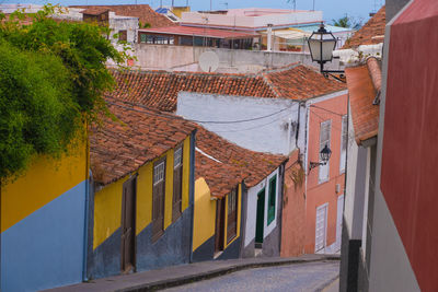 Houses by street in town