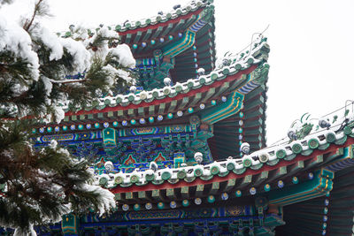 Low angle view of temple building against sky