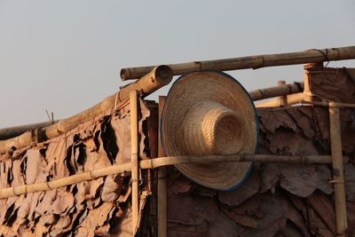 Close-up of wood against clear sky