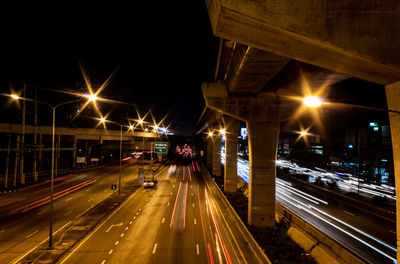 Light trails on street at night