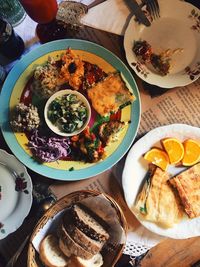 High angle view of food in plate