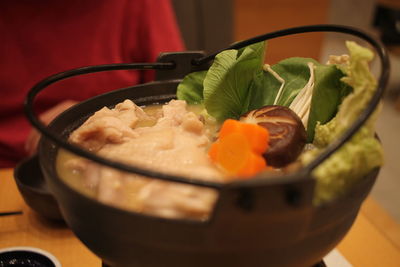 Close-up of japanese food. chicken nabe