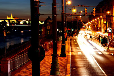 Light trails on city street at night