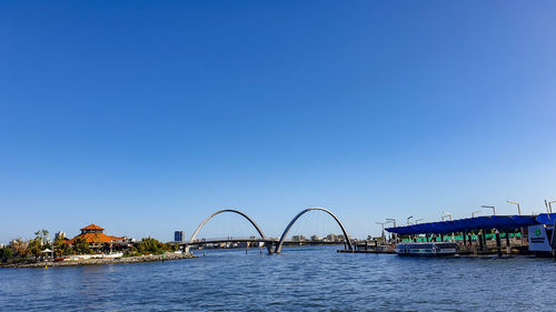 Scenic view of sea against clear blue sky