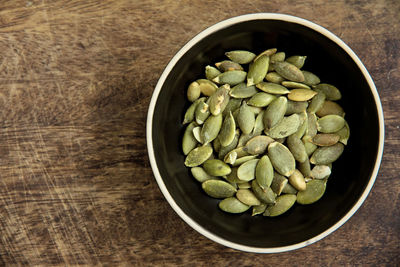 High angle view of vegetables in bowl on table