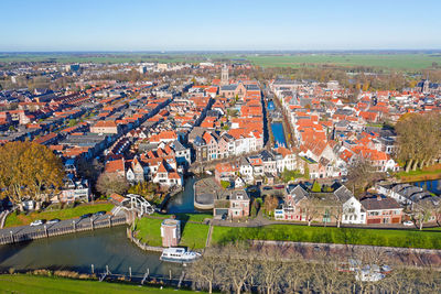 Aerial from the historical city schoonhoven in the netherlands